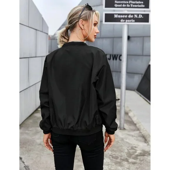 Women's Bomber Jacket Casual Coat Zip Up Pockets Lightweight Fall Spring